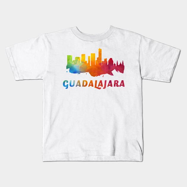 Guadalajara Skyline Watercolor Style Kids T-Shirt by ThirdEyeAerial